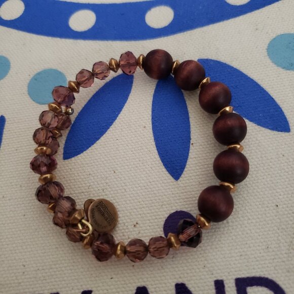 Alex and Ani Beaded Wood Beads & Pinkish Purple Beaded Wrap Gold Vintage     82 - Picture 9 of 10